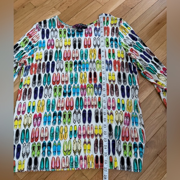 Peck & Peck Shoe Novelty Print 3/4 Sleeve Blouse All Over Print XL Viscose Blend - Picture 5 of 9